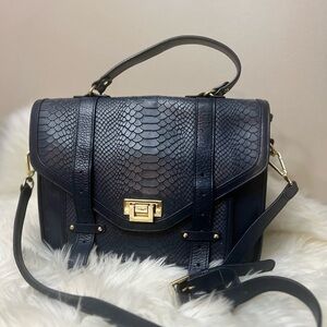 GiGi New York Navy Satchel with Gold Accents